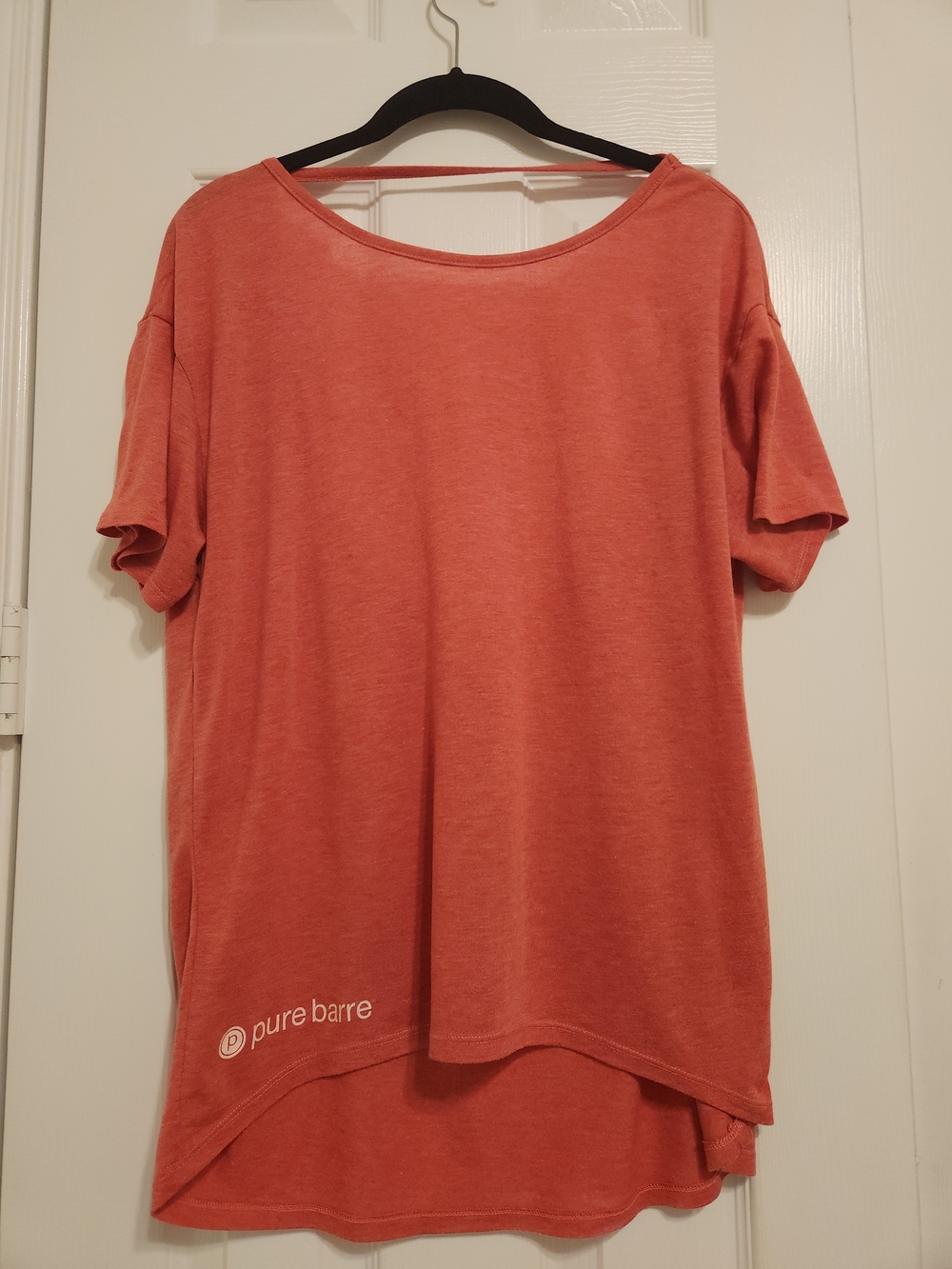Pure Barre Red Short Sleeve Oversized Tee With Open Drape Back Sz L